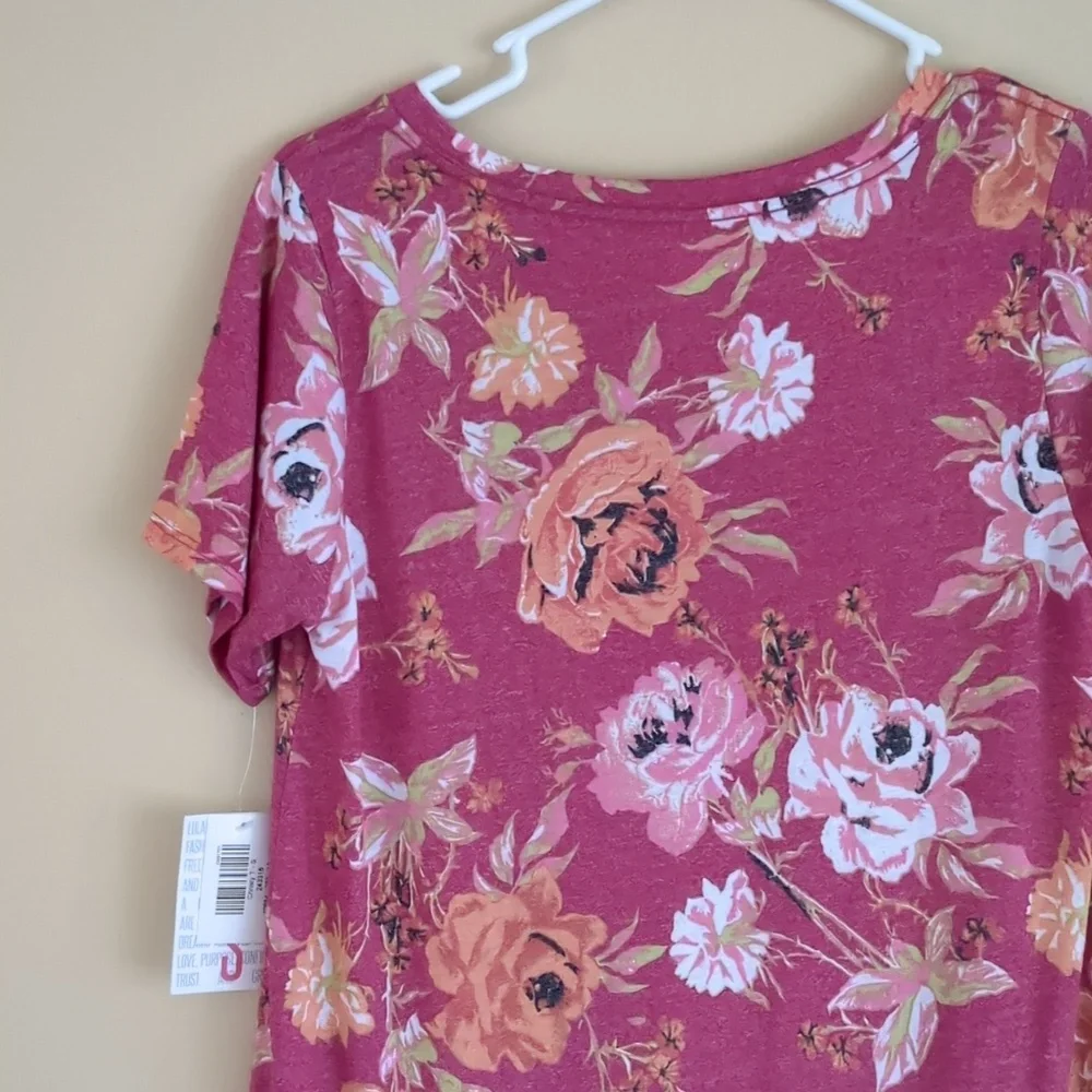 NWT Small LuLaRoe Christy T Floral Pink Orange Tee Shirt Top Soft New